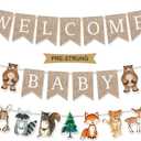 Pre-Strung 6ft Burlap Welcome Baby Banner for Woodland Baby Shower Decorations,Neutral Forest Animals Gender Reveal Party Decor, Beige