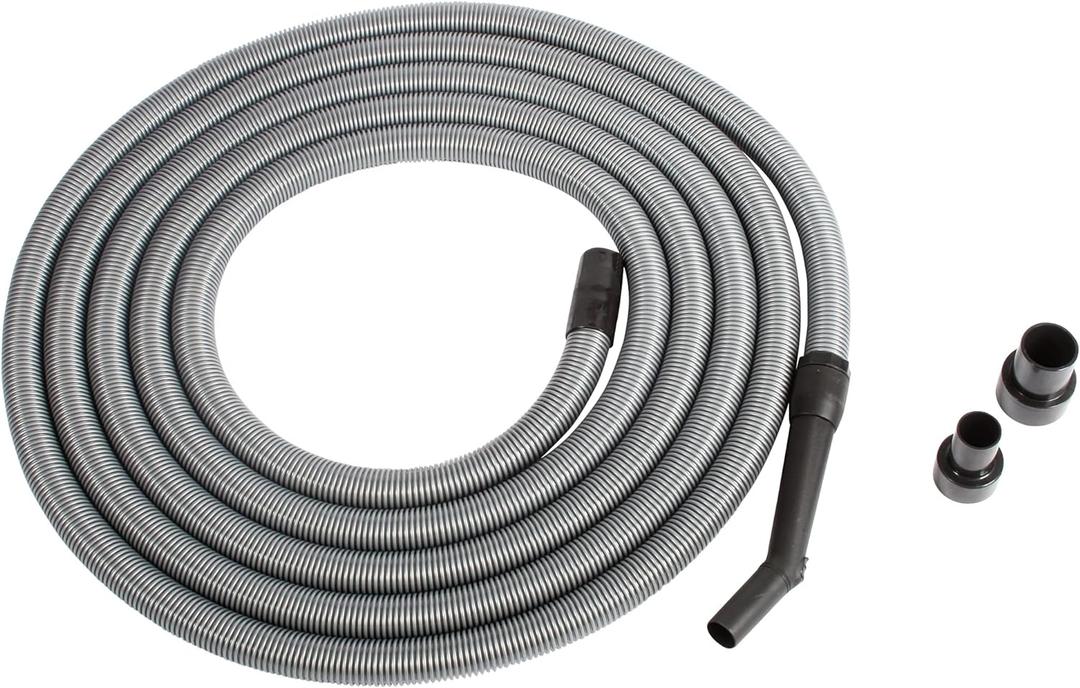 Cen-Tec Systems 30 Ft. Premium Shop Vacuum Extension Hose with 2 tank adapters and 1.25" curved end, Silver