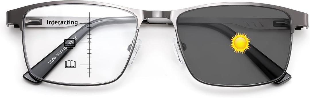 FEISEDY Classic Blue Light Reading Glasses Men,Metal Frame Readers with Spring Hinge, Anti Glare Eyeglasses for Reading B0337
