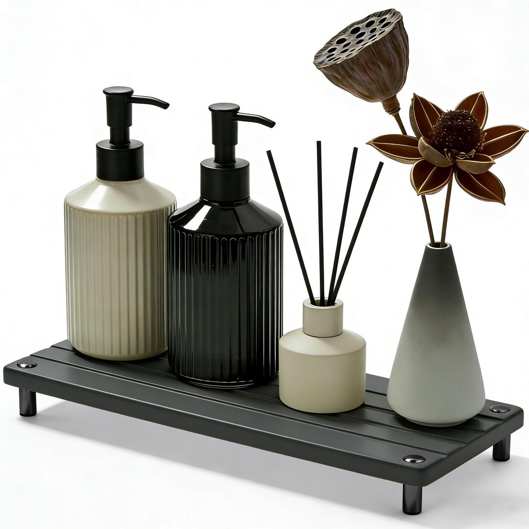 Durable Kitchen Sink Organizer, Instant Dry Sink Caddy for Bathroom Counter, Diatomite Stone Drying Tray, Upgrade Water Absorbing Stone Tray for Sink, Anti-Slip Stone Soap Tray -Dark Gray