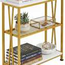 Narrow Side Table, End Table with 3 Tier Storage Shelves, Industrial Rustic Accent Skiny End Tables for Small Spaces, Slim Couch Beside Table, Small Hallway Table for Living Room (White+Gold)
