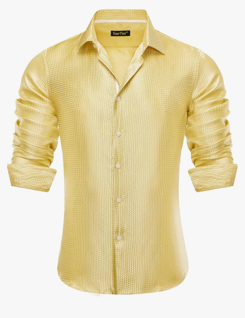 Your Ties Mens Silk Paisley Dress Shirt Casual Button Down Shirt Long Sleeve Western Floral Shirts Wedding Party Holiday Size XL