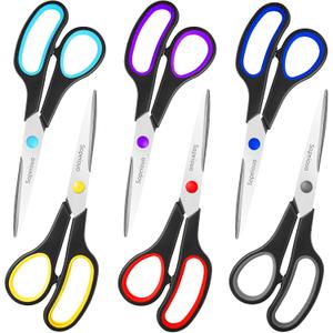 Scissors Set of 6-Pack, 8" Scissors All Purpose Comfort-Grip Handles, Sharp Scissor for Office Home School Craft Sewing Fabric Supplies, High/Middle School Student Teacher, Right/Left Hand