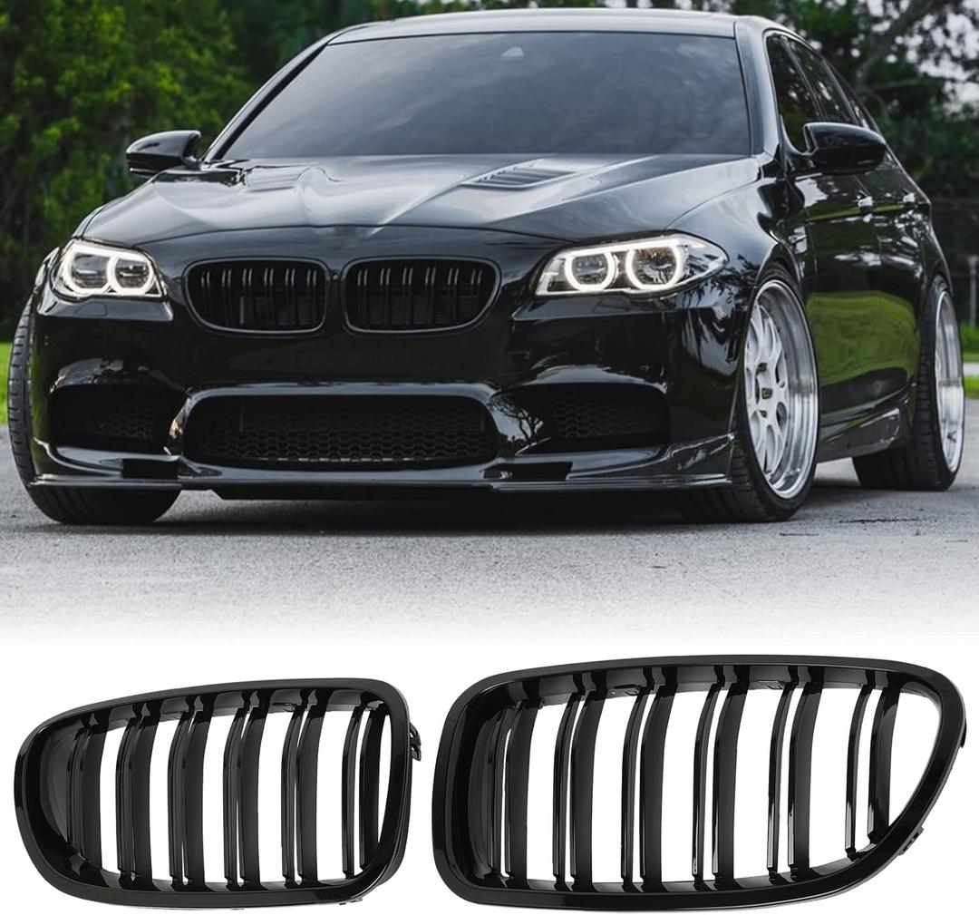F10 Grille - Front Kidney Grille Double Slats Glossy Black Compatible with 2010-2017 BMW 5 Series F10 F11 F18 Sedan 520i 528i 535d 535i 550i 520i - ABS Gloss Black Kidney Grill