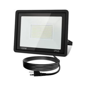ZHPINGMX 100W LED Flood Light Outdoor, 10000LM Super Bright Floodlight Outside Work Lightwith Plug, 6500K Daylight White LED Flood Light Outdoor, IP66 Waterproof Outdoor Flood Light-1Pack