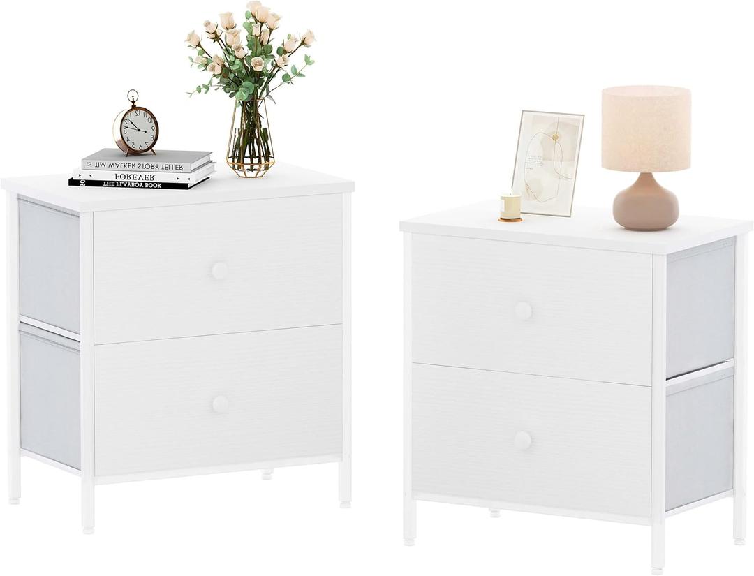 BOLUO White Nightstands Set of 2 - Nightstand and Dresser Sets Night Stand Dresser for Bedroom End Table with Fabric Drawers Organizer Modern (Large 2 pcs)