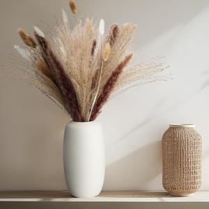 120 Pcs Natural Dried Pampas Grass Decor 18 Inch Boho Dried Flowers Bouquet Contains Bunny Tails Grass Fluffy White Pampas Brown Pampas Reed Grass for Home Decor Wedding Party Farmhouse New Year