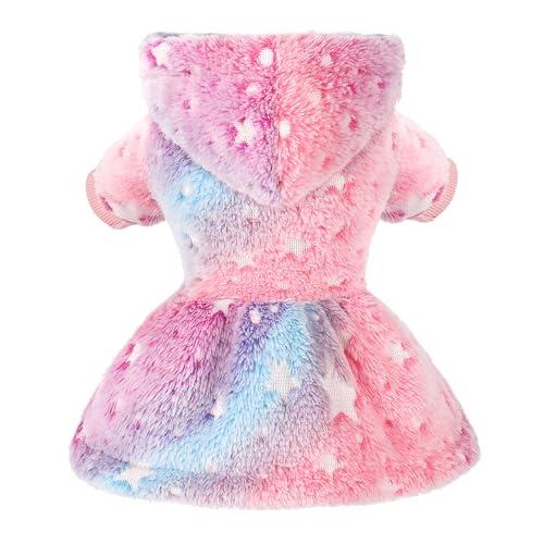 Dog Sweater Fleece Dog Hoodie Winter Puppy Clothes for Small Dogs Boy Girl Pet Cold Weather Doggie Coats Fall Doggy Sweatshirt for Chihuahua Yorkie Cat Sweater Costume (Rainbow Stars, Small)