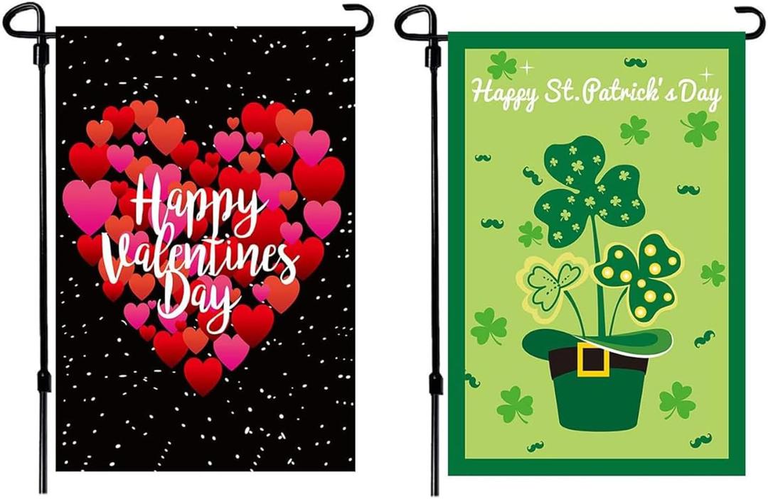 4 x Valentine Day Garden Flag St Patricks Day Garden Flag New Years Flag,Valentine Flag St Patrick Flag New Years Garden Flag 12x18 Burlap Valentine House Flag