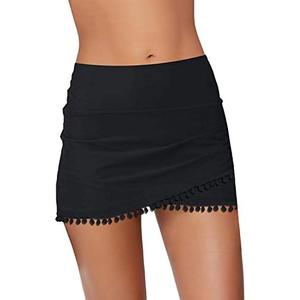 GRAPENT Women's High Waisted Bikini Bottoms Ruched Swimsuit Tulip Hem Swim Skirt, Size L