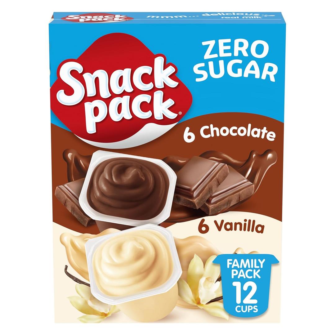 Snack Pack Zero Sugar Chocolate and Vanilla Flavored Pudding Cups, 3.25 oz., 12-Count Family Pack