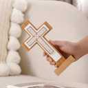 TRENDIN Wooden Standing Cross Decor for Table Desk, Rustic Stand Up Wood Cross Statue for Shelf, Decorative Catholic Christian Religious Home Decoration for Bedroom, Living Room