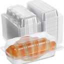 100pcs Locking Plastic Hot Dog Trays, Premium Food Container, Disposable Clear Food Presentation Boats for Takeout and To-Go Meals, 6.5"x2.5"x3.7" Small Containers.