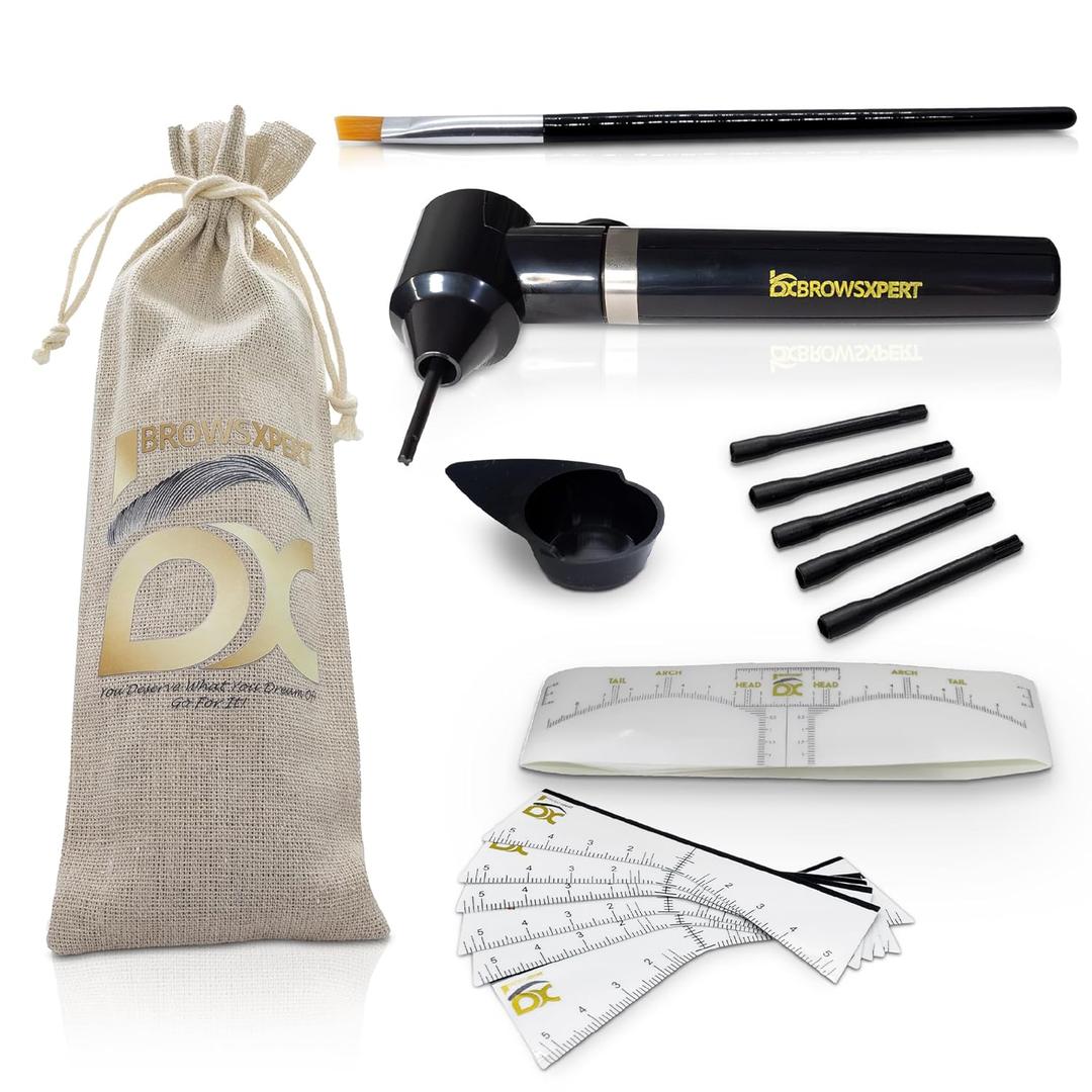 BROWSXPERT Electric Mixer Kit  Pigment Mixer Machine, 5 Mixing Sticks Stirring Tool for Pigment, Henna & Tinting + Bowl, Brush, 6 Stencils & 3 Sticky Rulers  Skin Prep & Mapping Accesories