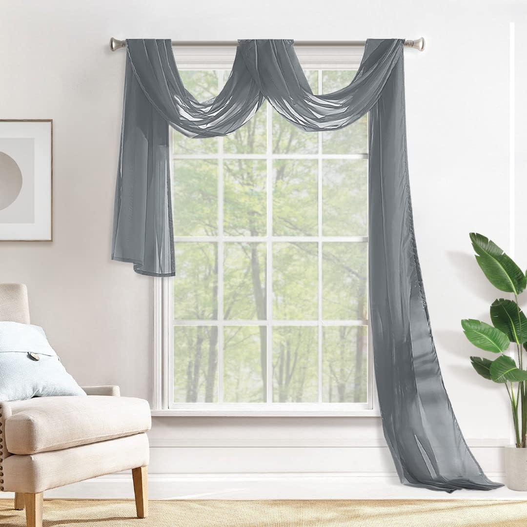 MIULEE Luxury Window Scarf Sheer Voile Elegant Topper Long Valance Solid Treatment Swags Drapes for Window Ceremony Wedding Canopy Bed 54" x 216" Dark Grey 1 Piece