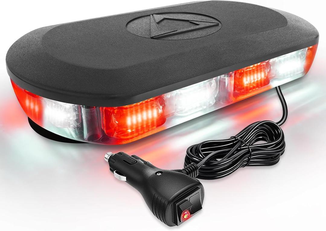 HLauto 700A Rooftop Emergency Strobe Lights Bar, 72 LED Red White Mini Beacon Safety Flashing Warning Traffic Lights Bar w/Magnetic Base for 12-24V Trucks, Construction Vehicles, Snowplow, Cars