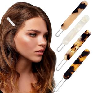 4Pcs French Barrettes Slides Clips for Women Fine Hair 2 Inch Tortoise Shell No-slip Grip Clasp Classic Glossy Acrylic Hair Clips Ponytail Holders for Girls