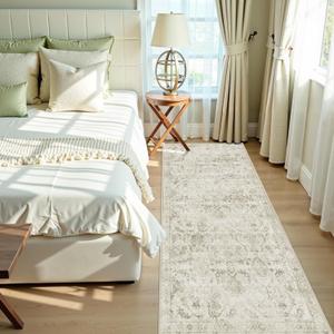 Sage Green 3x7 Runner Rug for Hallways Bed Side Kitchen, Boho Washable Distressed Low-Pile Floor Entryway Long Bathroom Mat, Non-Slip Laundry Room Washstand Front Carpet Green 36x84 Inch