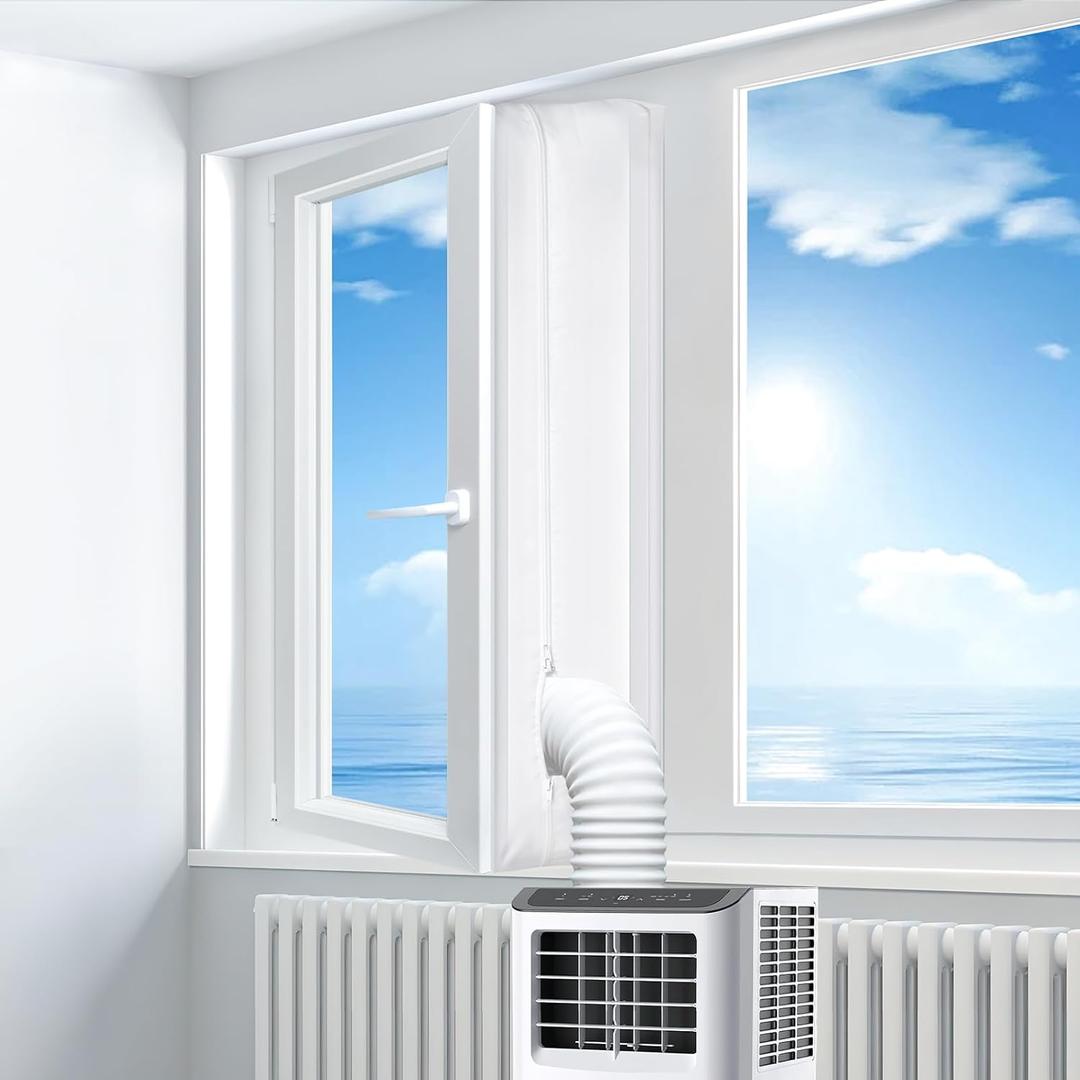 Portable Air Conditioner Window Seal Kit, 400CM (157'') AC Casement , Hot Air Stop Air Exchange Guards with Zip and Adhesive Fastener Works with Tumble Dryer, Keep House Cool