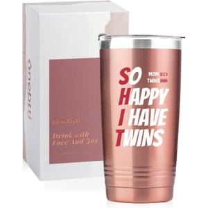Twin Mom Gifts - So Happy I Have Twins - Funny Twin Mom Gifts, Mom of Twins Gifts, Funny Gag Gifts for Twins Mom, Wife, Mom of Twins, Onebottl Tumbler 20Oz, Rose Gold