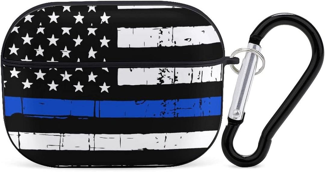 American Blue Line USA Police Stars Flag Pattern Compatible with Airpods Pro Case Cover with Keychain Headphone Cover Unisex Shockproof Protective Wireless Charging Headset Accessories (black-style1)