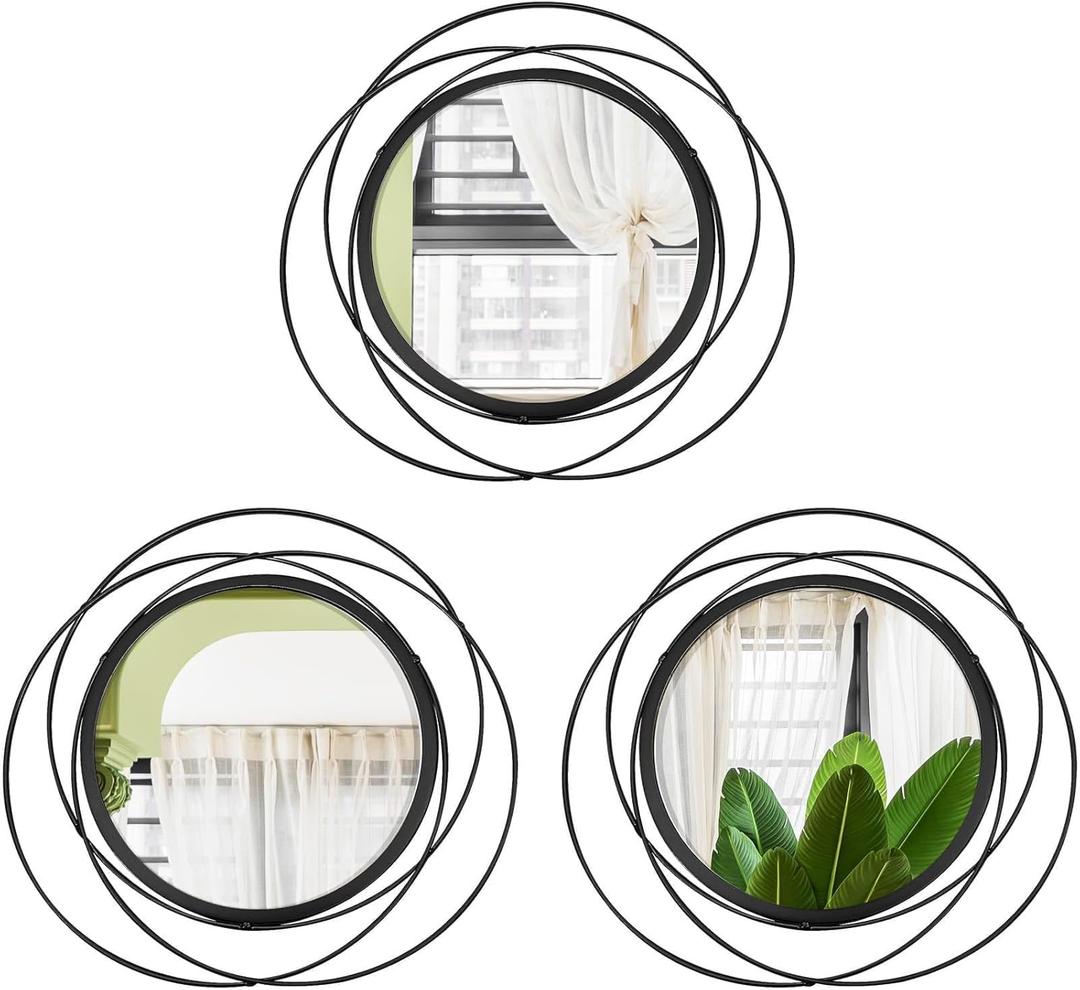 3 Set 13 inch Black Circle Mirrors Wall Decor Iron Frame Wire Mirror Metal Circular Mirror Home Decor Hanging Mirrors for Room/Bedroom/Bathroom/Entryway