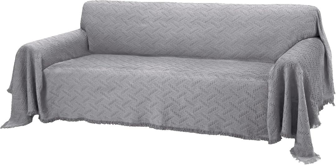 Rose Home Fashion Geometrical Throw Sofa Cover Blanket, Washable Couch Covers for 3 Cushion Couch Sofa Pet Friendly, Furniture Protector for Dogs (Large, Light Grey)