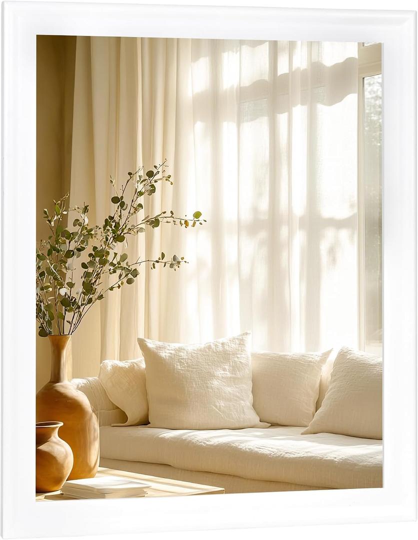 CULER White Wood Wall Mirror for Bathroom,Rectangle Rustic Large 30 x 36 inch Hanging Vanity Mirrors with Wooden Frame for Living Room,Bedroom,Entryway