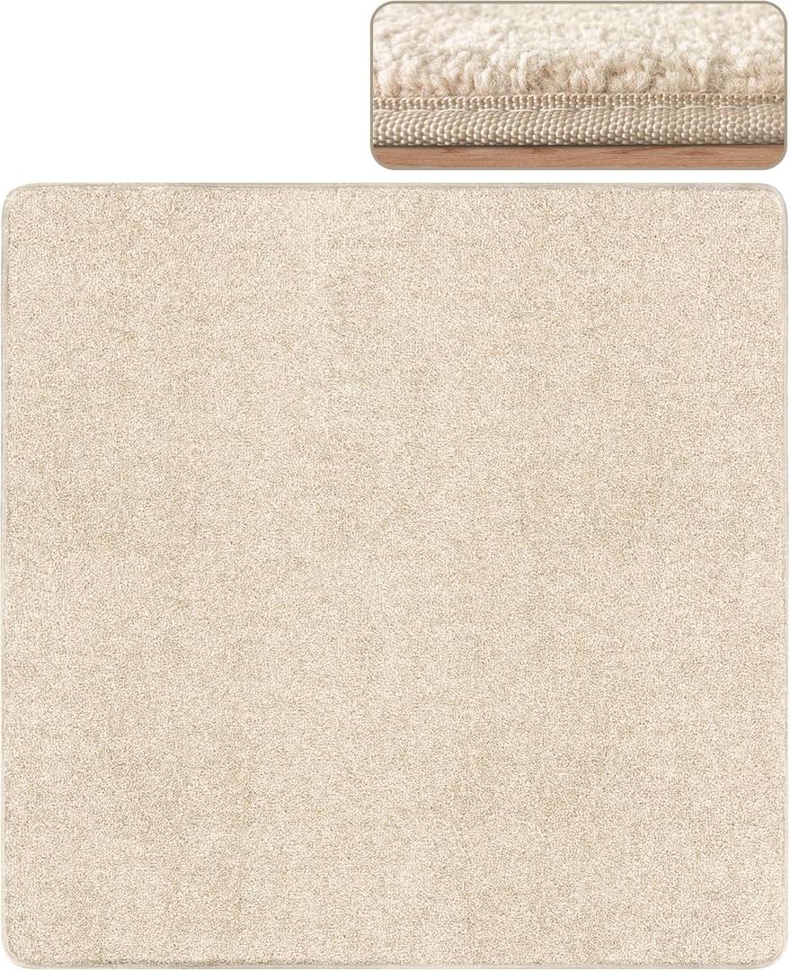 PURE ERA 30x30 Inch Area Rug Carpet Stair Landing Mat Non Slip Light Beige