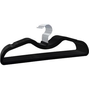 Velvet Short Neck Hangers - Heavy-Duty, Non-Slip Felt Surface, Space-Saving Design with Anti-Slip Grooves & Shoulder Shape, 360 Rotating Hooks, Durable for Coats, Shirt& Dresses (10, Black A)