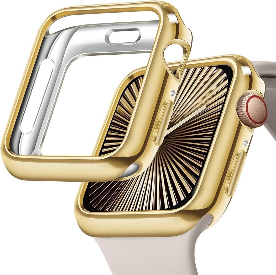 JR.DM 40mm Soft Flexible TPU Case Compatible for Apple Watch Series 6/5/4/SE Touchable Screen Lightweight Anti-Scratch All-Around Protector Thin Guard Shockproof Cover Shiny Bumper for iWatch, Gold
