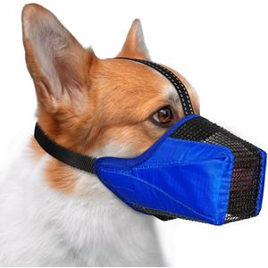 Mesh Dog Muzzle, Breathable Soft Dog Muzzle with Reflective Straps for Secure Fit, Prevents Biting, Chewing Scavenging- Adjustable for Small Medium Large Dogs,Blue,S