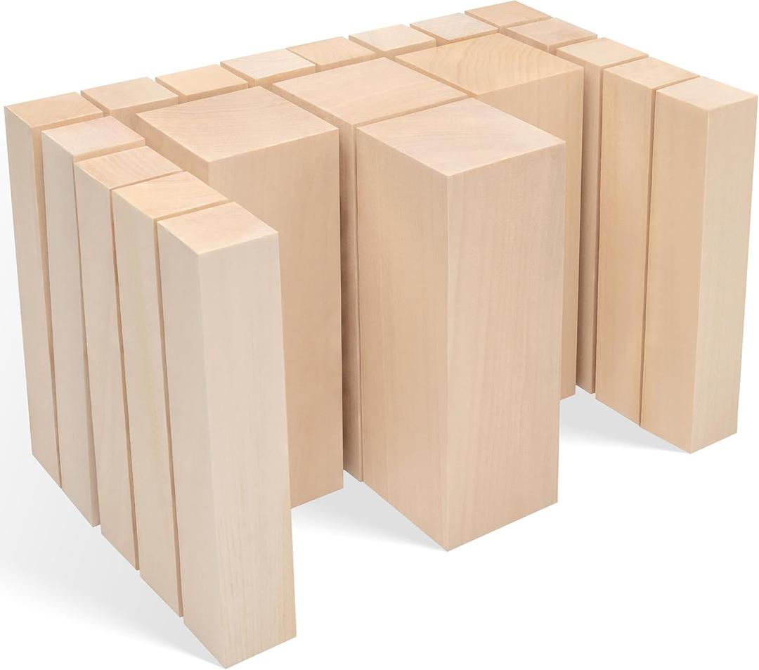 BeaverCraft Basswood Carving Blocks BW20 pcs - Soft Wood for Carving Unfinished Wooden Blocks 6"  2 Sizes - Whittling Wood, Large Basswood Blank for Crafts