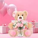 Pink 6 Set Baby Shower Bear Centerpieces for Tables Mason-Style Glass Jars with Artificial Peonies and Baby's Breath Rustic Table Decor for Gender Reveal Party Wedding