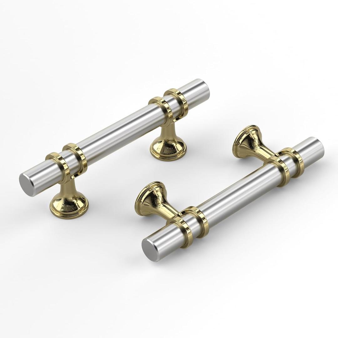 Haliwu 20 Pack Brushed Nickel Cabinet Pulls, Cabinet Handles Brushed Nickel, Barrel Drawer Handles Gold Kitchen Hardware Pulls, 3 inch(76mm) Hole to Hole Center