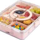 U-QE Dishwasher Safe Snackle Box Container with 8 Small Snacks Box - Premium Pink Plastic Divided Serving Tray with Lid and Handle for Snack, Veggie, Fruits, Perfect for Mothers Day, Picnic