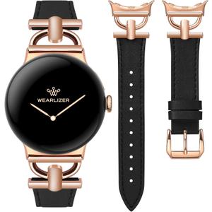 Wearlizer Leather Bands Compatible with Google Pixel Watch 4/3 41mm/Pixel Watch 2/1 Band Women, Dressy Designer Slim Leather Strap with D-Shape Metal Buckle for Pixel Smartwatch Accessories