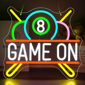 Billiards Neon Sign for Wall Decor Dimmable 8 Balls Game On Billiard LED Light for Game Room Pool Room Club Bar Pool Signs for Man Cave Business Decor Cool Gifts for Men Size 13.2 * 12.2in(GLNCP115)
