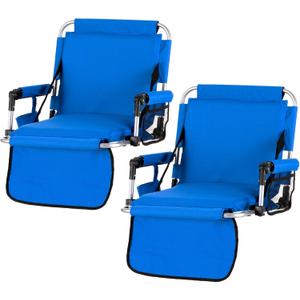 LET'S CAMP Folding Stadium Seat Bleacher Chair with Cup Holder, Mesh Bag and Hide Hooks, Portable Stadium Chair with Back and Cushion