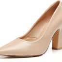 Trary Heels for Women Closed Pointed Toe Chunky Pumps Shoes Women Block High Heels Comfortable Slip-On Dress Office Party Wedding Shoes 3.54" Heel, Size: 7
