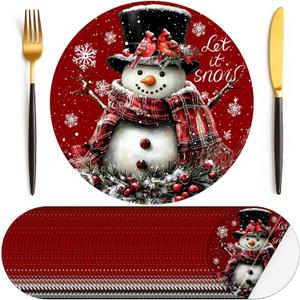 Lallisa 100 Pcs Christmas Snowman Disposable Paper Place Mats Red Let It Snow Winter 13'' Round Placemats Bulk Snowflakes Red Cardinals Seasonal Christmas Holiday Table Mats for Dining Decoration