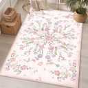 Pink Floral Rug 3x5 Washable Area Rugs for Bedroom Living Room Kitchen Entryway Bedside,Boho Vintage Farmhouse Bohemian Oriental Non Slip Carpet,Small Blush Flowers Decor