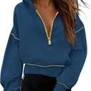 PRETTYGARDEN Women's 2026 Fall Hooded Sweatshirts Long Sleeve Half Zip Cropped Hoodies Pullover Winter Fashion Clothes (Large, Dark Blue)