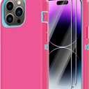 Annymall for iPhone 14 Pro Case with 2 Screen Protector, Heavy Duty Drop Protection Shockproof Full Body 3-Layer Military Rugged Durable Protective Cover for Apple iPhone 14 Pro 6.1" (Pink/Blue)