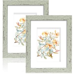 Hongkee 8x10 Picture Frame Set of 2, Made of Real Glass and Sage Green Wooden Frame - Display Picture 5x7 with Mat or 8x10 Without Mat, 8 by 10 Photo for Wall or Tabletop