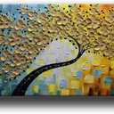 YaSheng Art -100% Hand Painted 3D Golden Flowers Contemporary Art Oil Painting On Canvas Texture Palette Knife Tree Paintings Home Dining Room Living Room Wall Decor Large Abstract Canvas Art Paintings 24x60inch (60L" x 24W", YS0018)