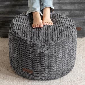 HIGOGOGO Pouf Ottoman Stuffed Round Modern Foam Filled Foot Rest Poufs for Living Room Chair Decorative 26 X 18 Inches Boho Relax Stool for Wedding Christmas Party, Dark Grey