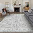 PureCozy Blue 8x10 Area Rug Vintage Washable Living Room Carpet Non Slip Bedroom Indoor Office Low Pile Large Traditional Distressed Retro Accent Rug for Dining Room Bathroom Kitchen