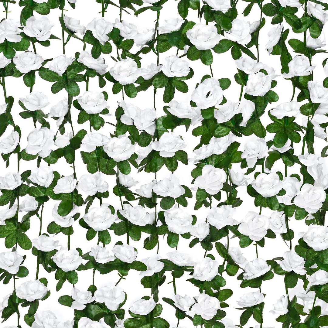 BLEUM CADE 5Pcs 41Ft Flower Garland Artificial Rose Vines for Bedroom, Cute Fake Hanging Flower Vines Floral Garland Decorations for Wedding Party Wall Room Decor Aesthetic (White)