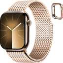 Fullmosa Compatible with Apple Watch Bands 46mm Series 11 10 for Men Women, Stainless Steel Mesh Loop Magnetic Clasp iWatch Band with TPU Case for Apple Watch, Rose Gold